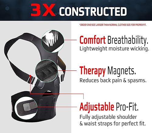 Miniatura 2 de Corrector de postura VPX magnético para hombre y mujer, soporte de espalda acolchado totalmente ajustable, enderezador, entrenador, alivio del dolor