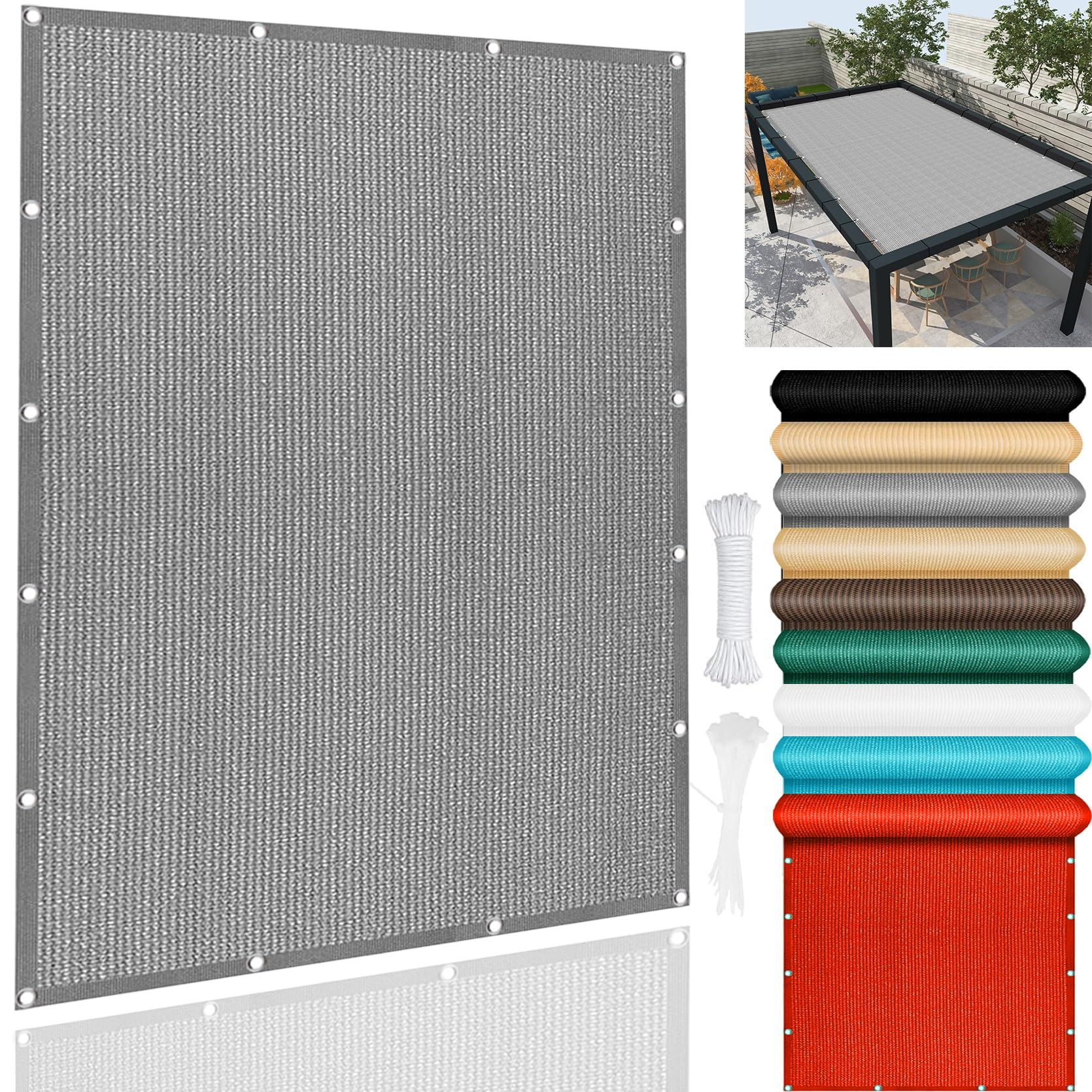 GLDYTVF Sun Shade Sail Canopy 170 x 700 cm Breathable Rectangle Design for Carport Terrace Garden Light Grey 98% UV Block