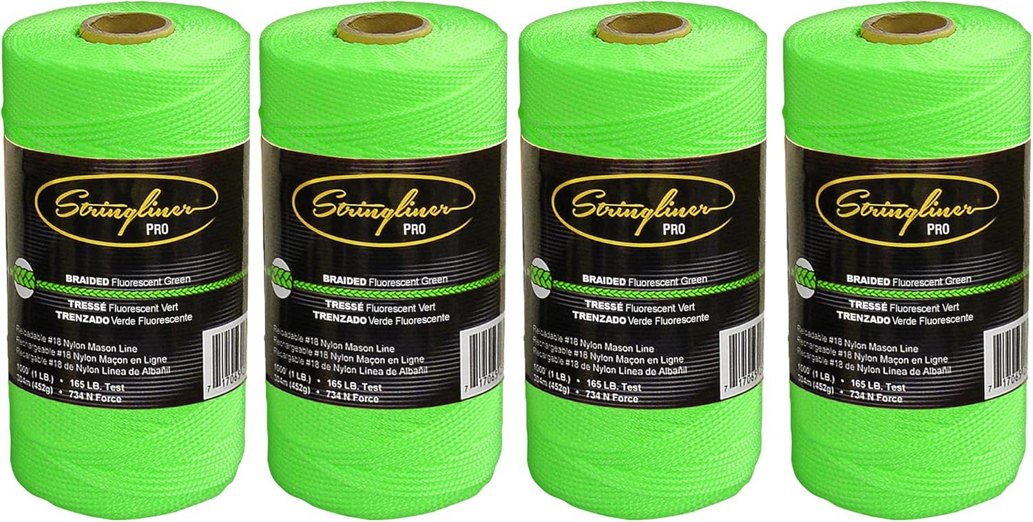 35768 Mason’s Line Replacement Rolls – 1 Lb. #18 Construction Replacement Roll Braided FL Green 1000'. (4 Pack)