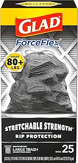 Glad ForceFlexPlus Black Large Drawstring Trash Bags, 30 Gal, 25 Ct (Package May Vary)