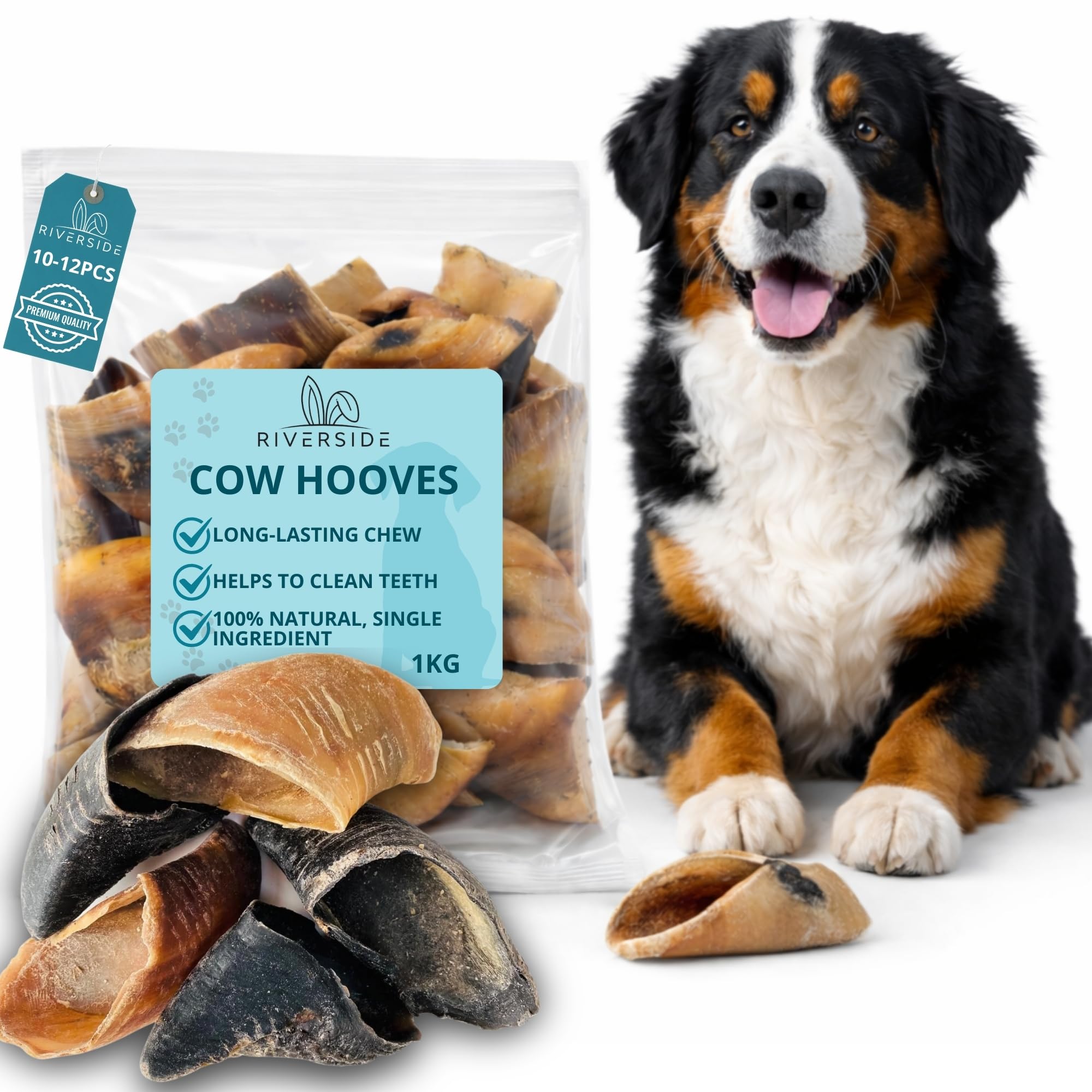 Riverside Cow Hooves for Dogs - 10-Pack of Natural Dog Treats, High-Protein Single-Ingredient Beef Chews for Strong Chewers, Long-Lasting