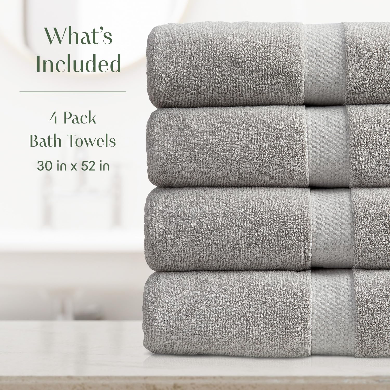 Springtree Home Grey Bath Towels Set of 4 | Classic Hotel Bath Towels | 100% Combed Cotton | Absorbent Quick-Dry Gray Towels for Bathroom | Oeko-TEX® Standard 100 Cotton | Cynewski Collection - Grey - Image 2