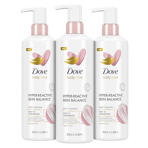 Dove Body Love - Limpiador corporal para piel propensa a reacciones, 3 unidades de equilibrio de piel hiperreactivo para gel de baño ultra sensible