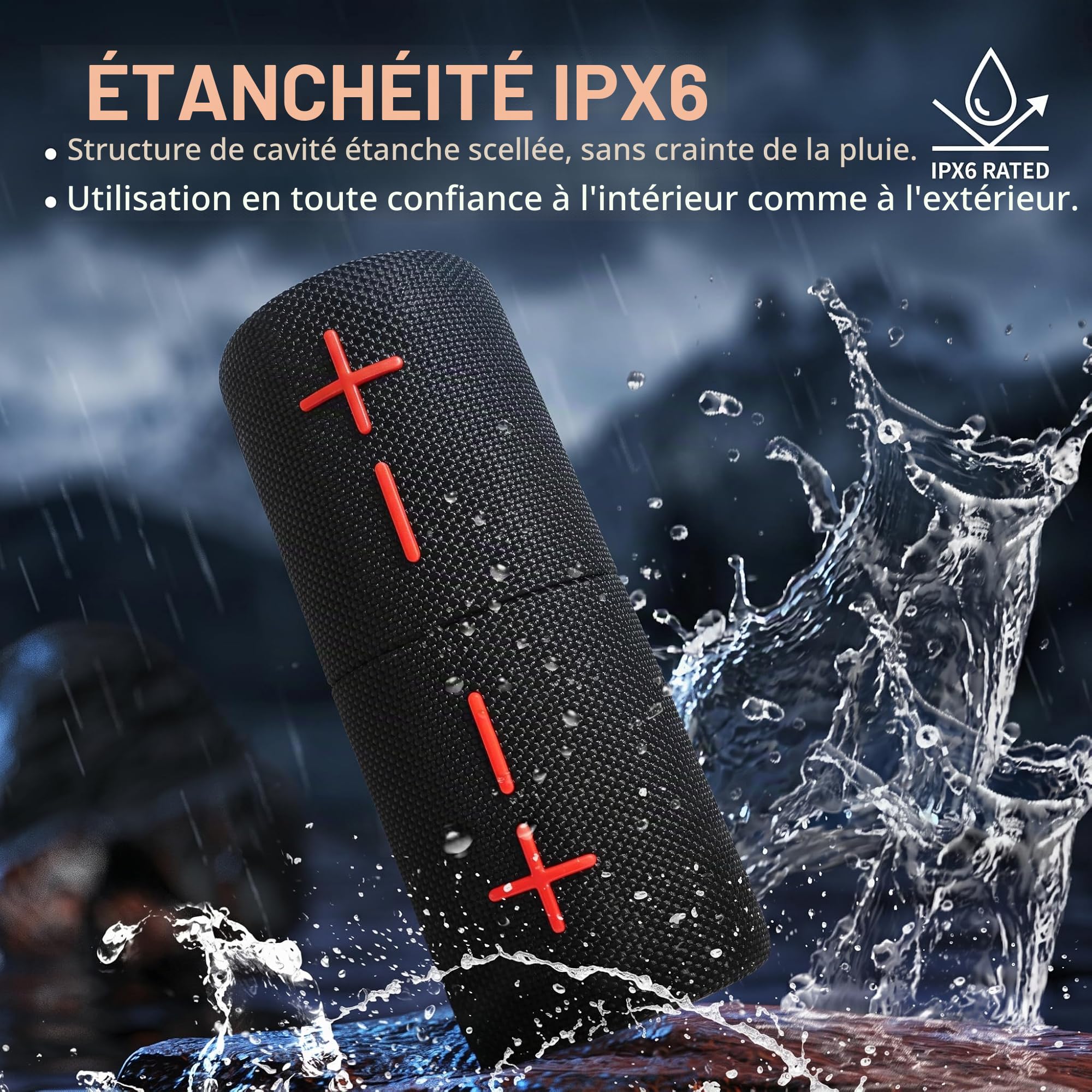 CYBORIS Enceinte Bluetooth puissante 5.3, portable 2-en-1 double, 20W de son puissant, 24h d'autonomie, son surround 360° séparable, appairage TWS,étanche IPX6, pour l'extérieur/La Fête/Voyage/Soirées