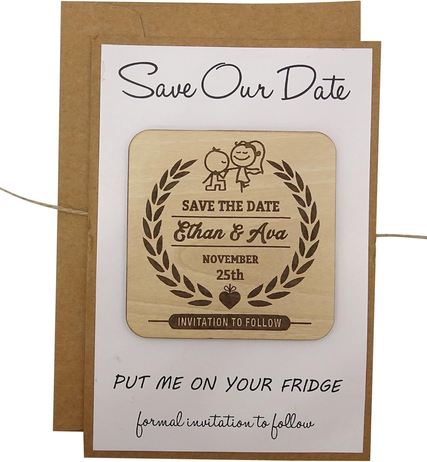 40 Custom Wedding Save The Date Cards Rustic Engraved Wood Magnets with Envelopes Wedding Announcements