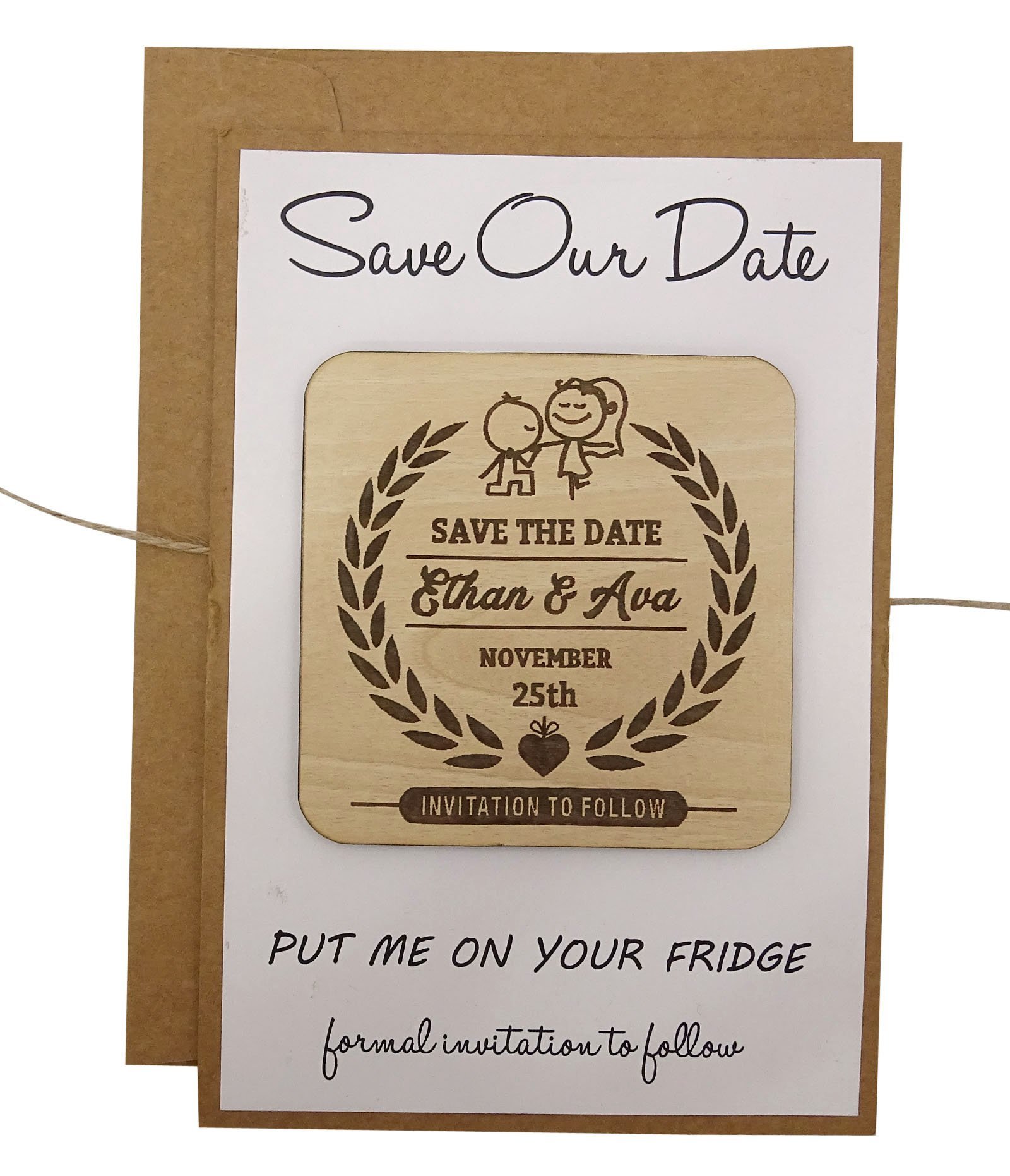 Cartes de mariage haut de gamme avec 45 aimants en bois gravés personnalisés