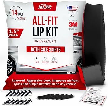 All-Fit Automotive Lip Kit for Side Skirts Sleek Ground Effect & Improved Airflow Durable, Easy-to-Install Automotive Exterior Accessories 1.5 W x 14 L, Black