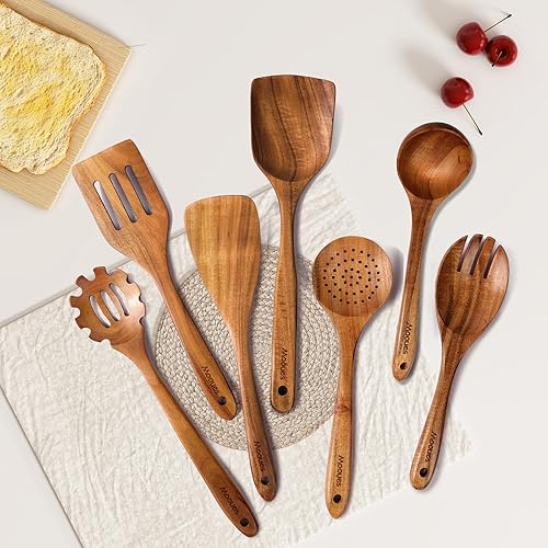 Miniatura 7 de Wooden Spoons for Cooking, 7 Pcs Wooden Utensils for Cooking Natural Teak Wooden Kitchen Utensils Set