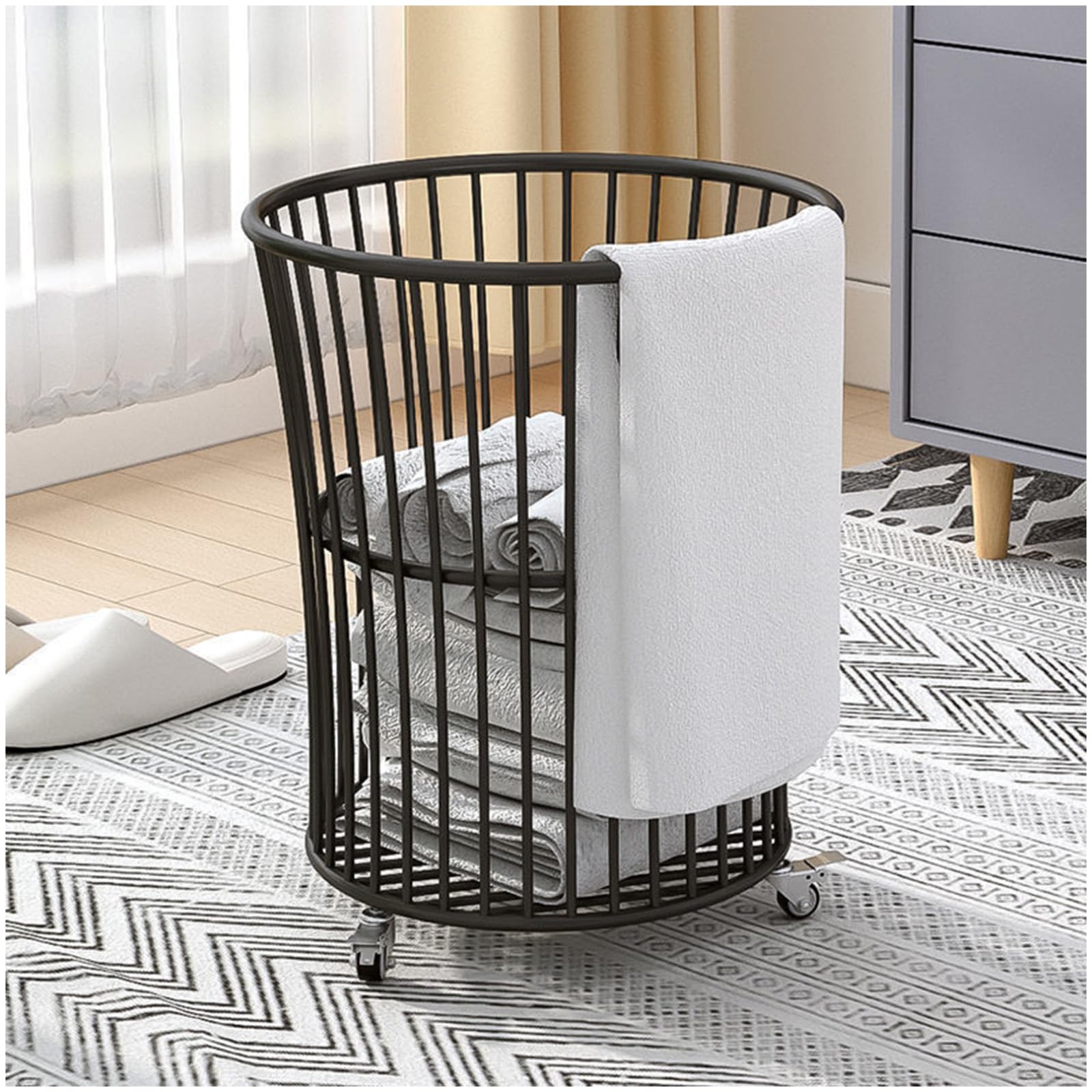 Carrello del cesto del bucato della rete con ruote, robusto cestino dei vestiti di rotola del metallo per la camera da letto del bagno, facile contenitore di stoccaggio del montaggio per asciugamani G