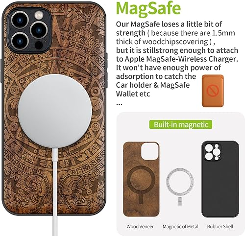 Miniatura 29 de Carveit Funda magnética de madera para iPhone 12 Pro [madera natural y TPU suave negro] a prueba de golpes, funda de madera única y elegante