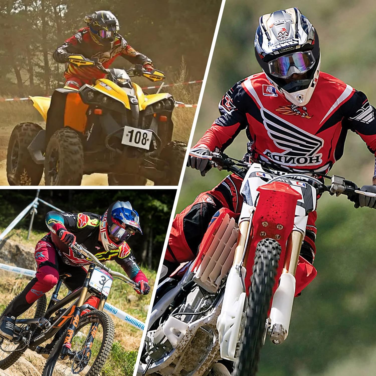 Motorcycle Riding Goggles for Off Road Motocross, Dirt Bike ATV Racing - UV Protection, Shatterproof, Dust-Resistant - UTV MX Helmet Glasses for Outdoor Sports - Black Frame, Color Lens - Image 7