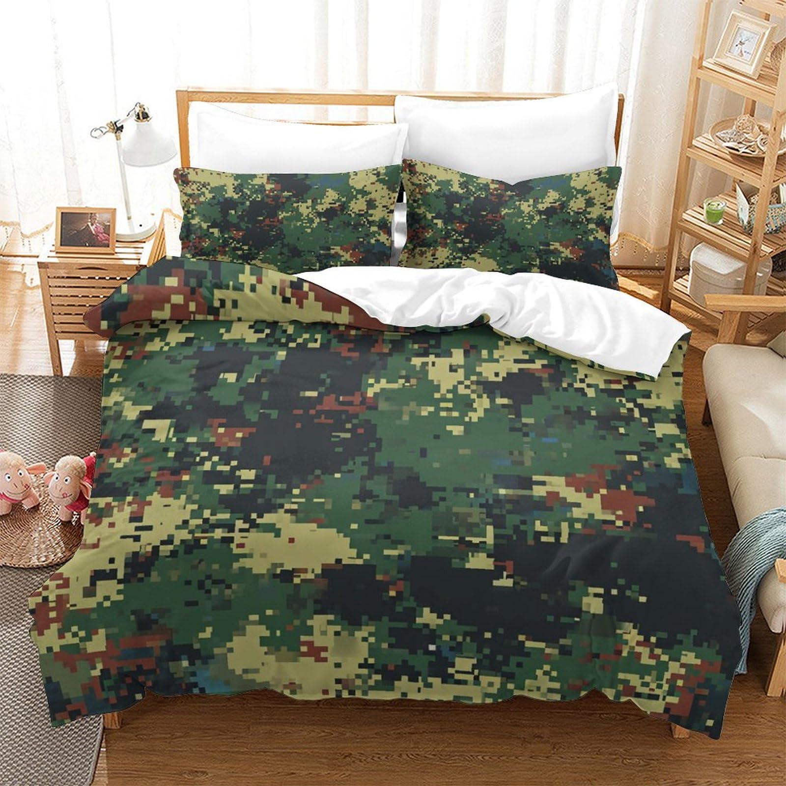 Parure de couette 220x240 cm microfibre 3D avec taies d'oreiller pour lit King