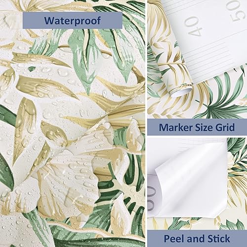 Miniatura 9 de WESTICK Papel tapiz tropical botánico, impermeable, floral, autoadhesivo, para despegar y pegar, para paredes de baño, armarios de guardería,