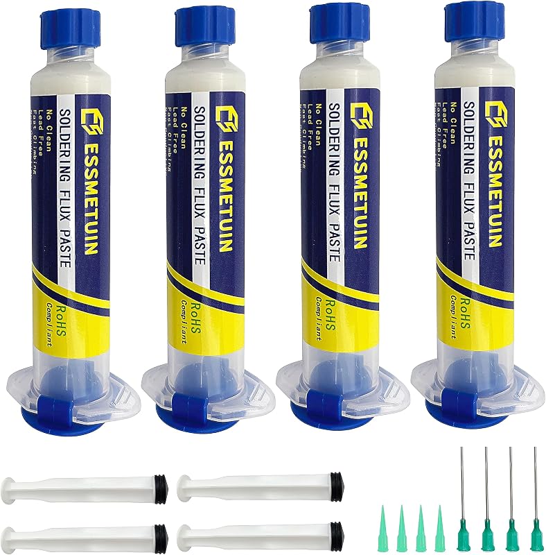 Essmetuin Pasta fundente de soldadura sin limpieza (paquete de 4), fundente de soldadura para soldadura electrónica, soldadura de estaño, fundente de soldadura de resina sin plomo para placas de circuito y alambre eléctrico de cobre