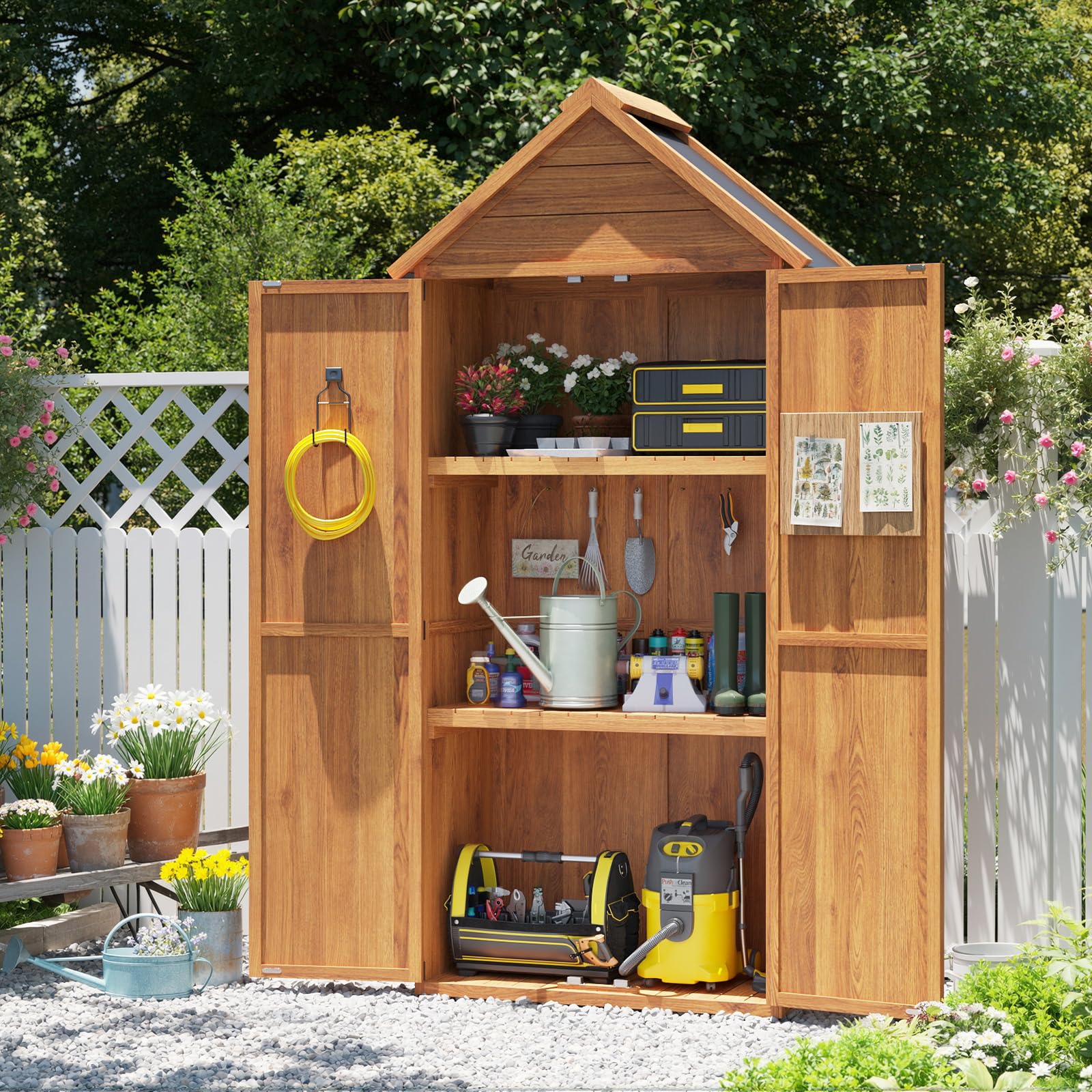 Aoxun Geräteschuppen Holz mit Regalen, Gartenhaus Outdoor