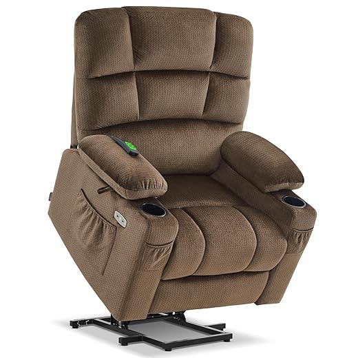 MCombo Large Dual Motor Power Lift Recliner Chair with Massage and Heat for Elderly Big and Tall People, Infinite Position, Home Button, Fabric 7680 (Brown, Large)