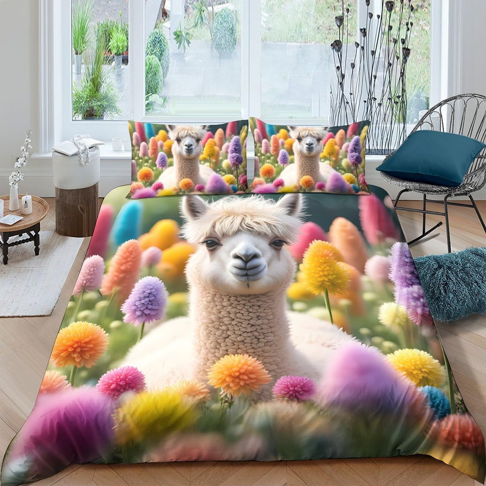 Ctjqhvkz Style-10 3D Printed Alpaca Meadow Fitted Sheet Microfiber Colourful Flowers Bed Cover For Bedroom Guest Room Decor Single（135X200cm）