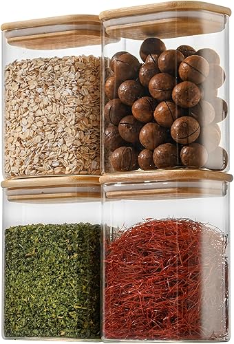 Miniatura 12 de Contenedores herméticos rectangulares de vidrio de 64 onzas con tapas de bambú (juego de 4), tarro cuadrado de almacenamiento de alimentos,
