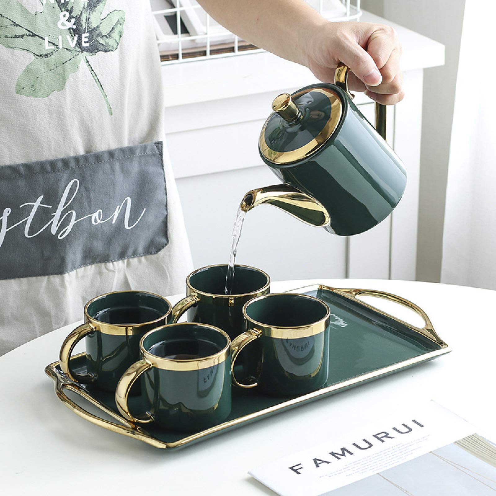 Servizio da tè in porcellana per adulti Servizio da tè per Teiera Pomeriggio, 4 tazze da caffè per la casa, 6 pezzi (5 pezzi) (6 pezzi)