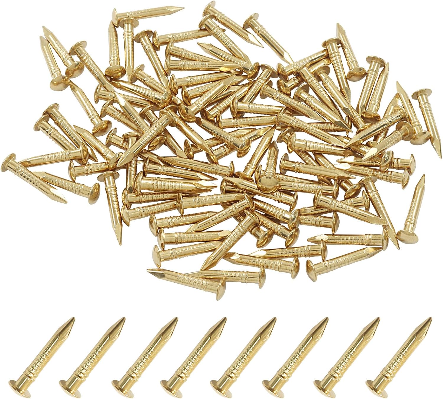 100Pcs Round Head Brass Nails 2x15mm(DXL) Metal Brass Nails for Wooden DIY, Decorative Pictures, Box Making Accessories(Gold)