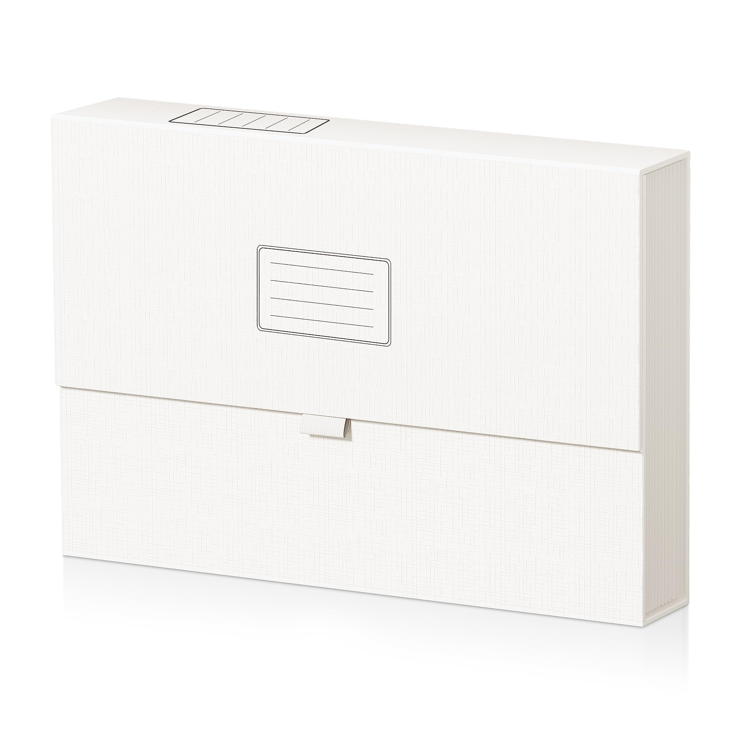 JiaWei Expanding File Folder with Magnetic Cover, 13 Pockets, File Organiser with Labels, A4 Size, Made of 2250 GSM Extra Strong Cardboard - Black