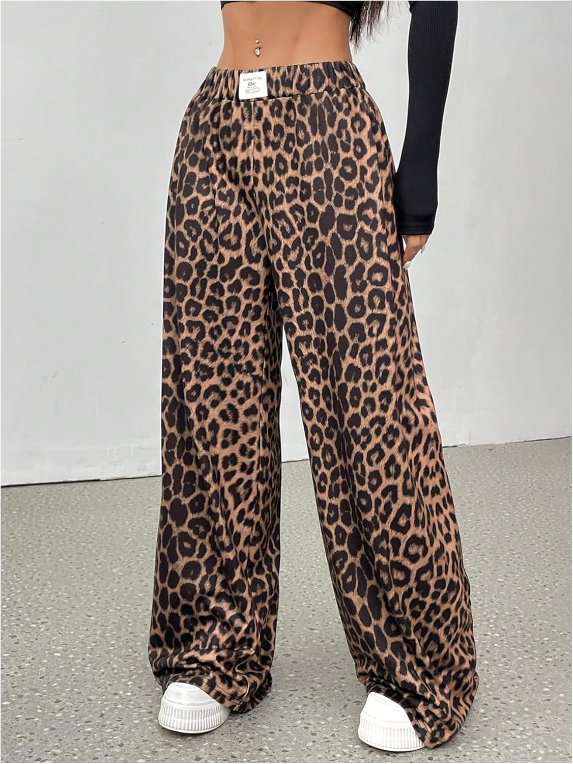 Milumia Women's Leopard Elastic Waist Sweatpants Straight Wide Leg Pant Trousers