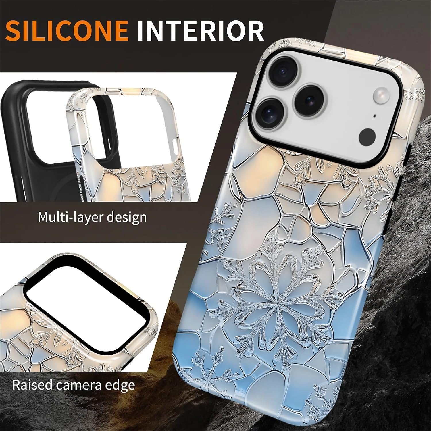 Case for iPhone 17 Pro [Compatible with MagSafe], Glossy Soft Silicone + Hard PC Anti-Scratch Shockproof Protective 2-in-1 Case for Women Men - Stained Glass Snowflake