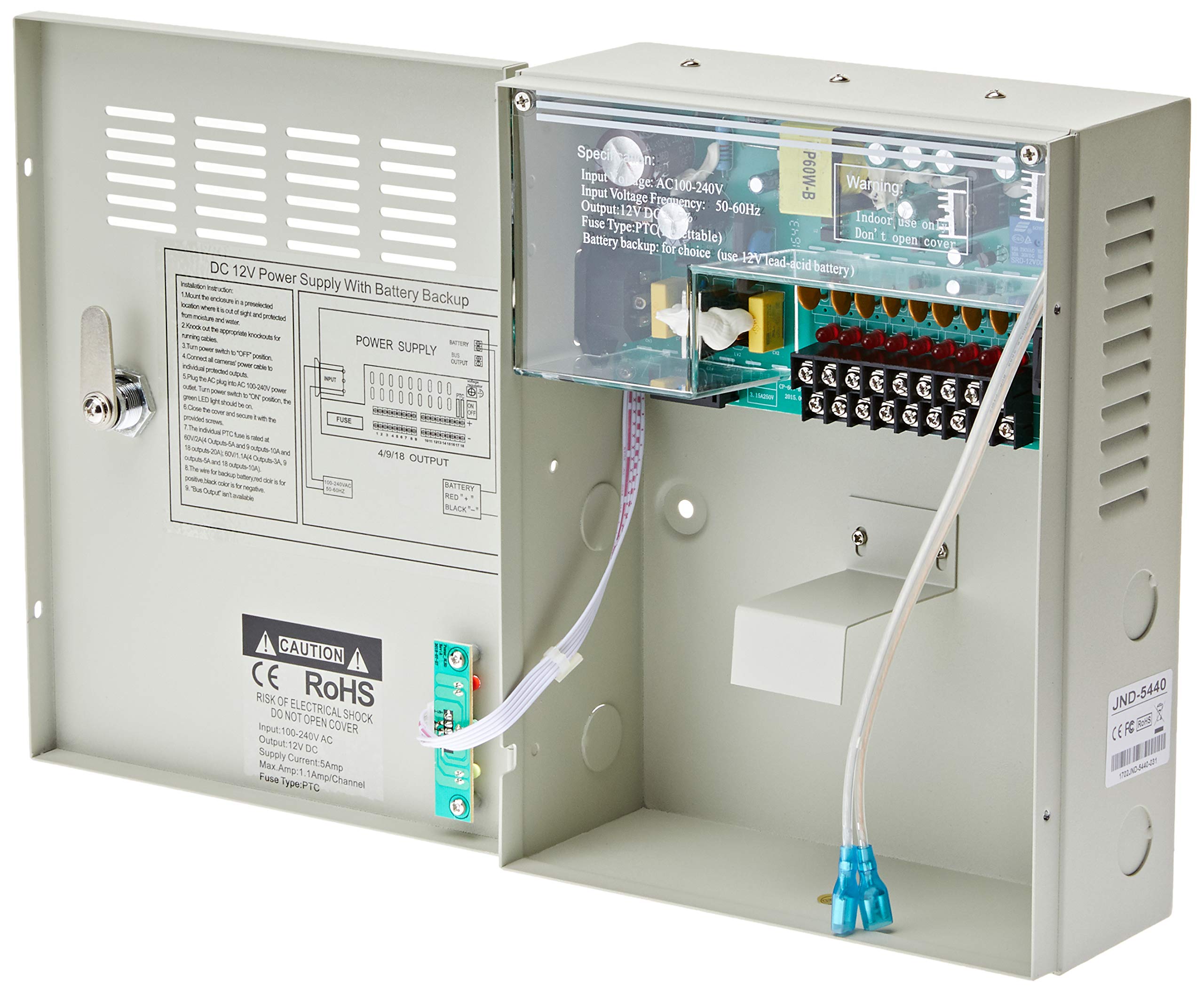 Jandei – Alimentatore 220V-12Vdc 5A carica batteria 9 uscite armadio