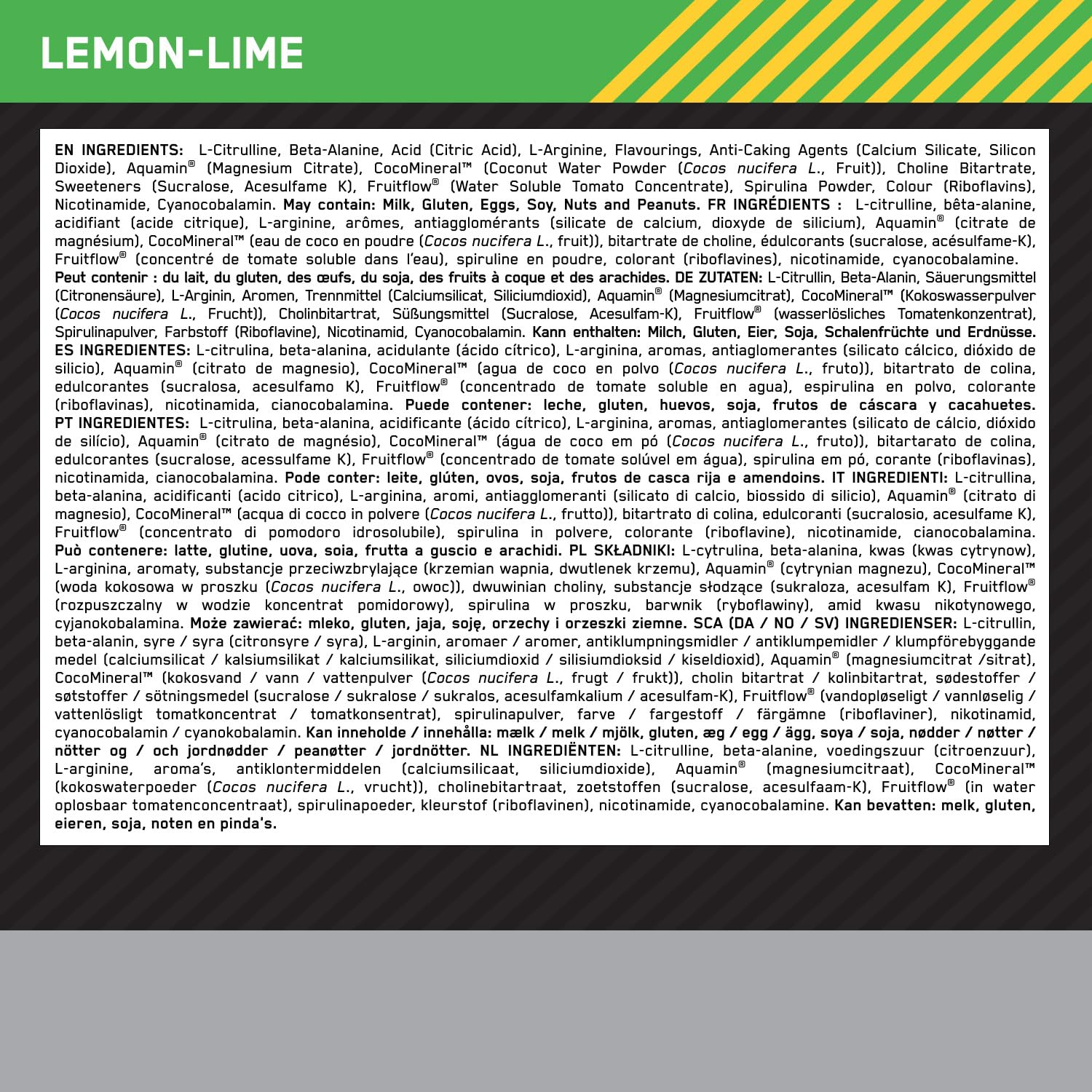 Optimum Nutrition ON Platinum PUMP, complément alimentaire pré-workout intense et sans caféine avec Fruitflow, Beta-Alanine, L-Arginine, L-Citrulline, saveur Citron - Citron vert, 20 portions, 380 g