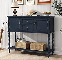 ARTPOWER Retro Blue Console Table with 2 Drawers, 2 Door Cabinets & Open Shelf - Narrow Sofa Entryway Table for Living Room, Hallway