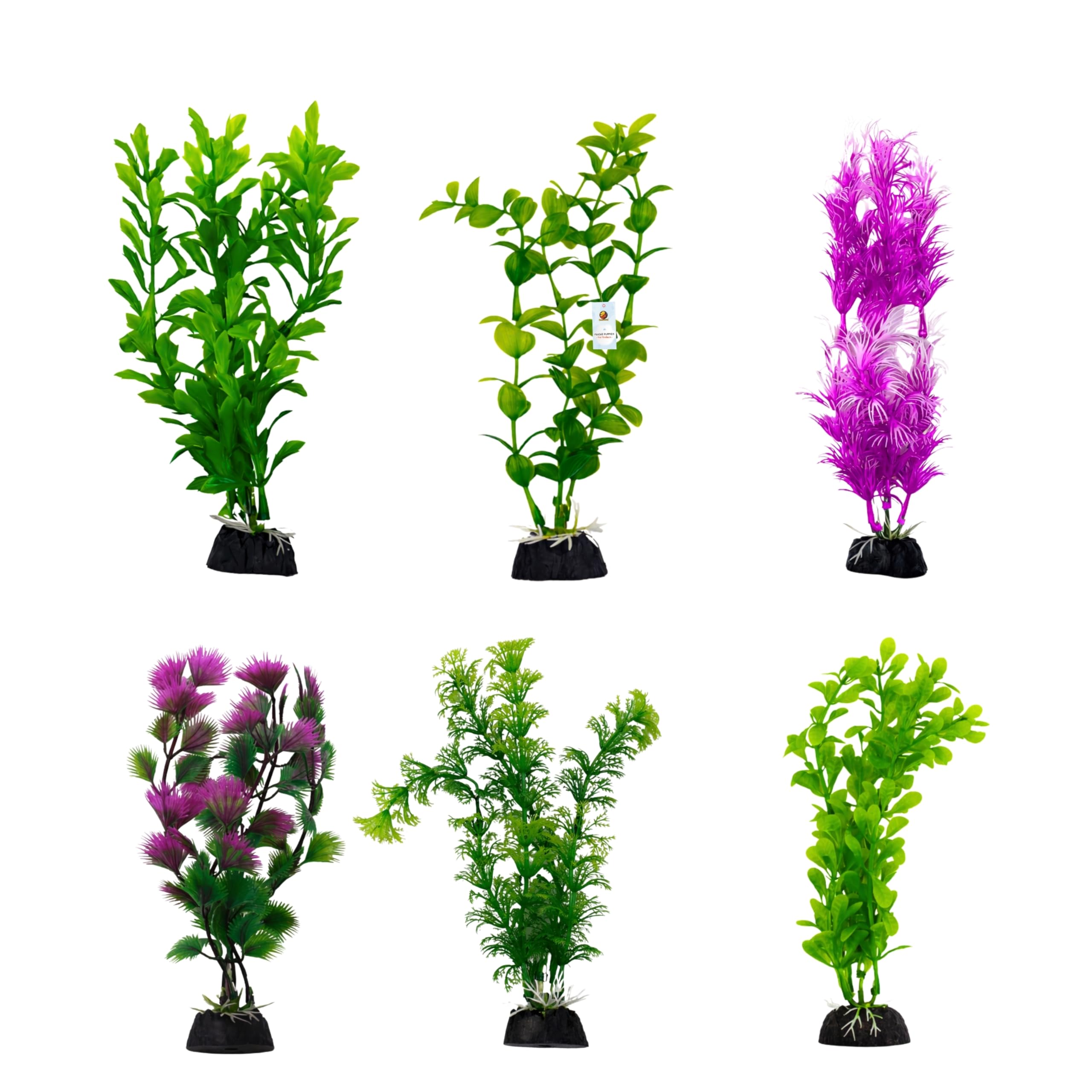 Foodie Puppies 6 Pcs Aquarium Artificial Plant - (8-inch Plant, Set of 6) with Resin Base | Terrarium and Fish Tank Decorative Ornament | Natural Looking Plastic Plants for Freshwater & Saltwater