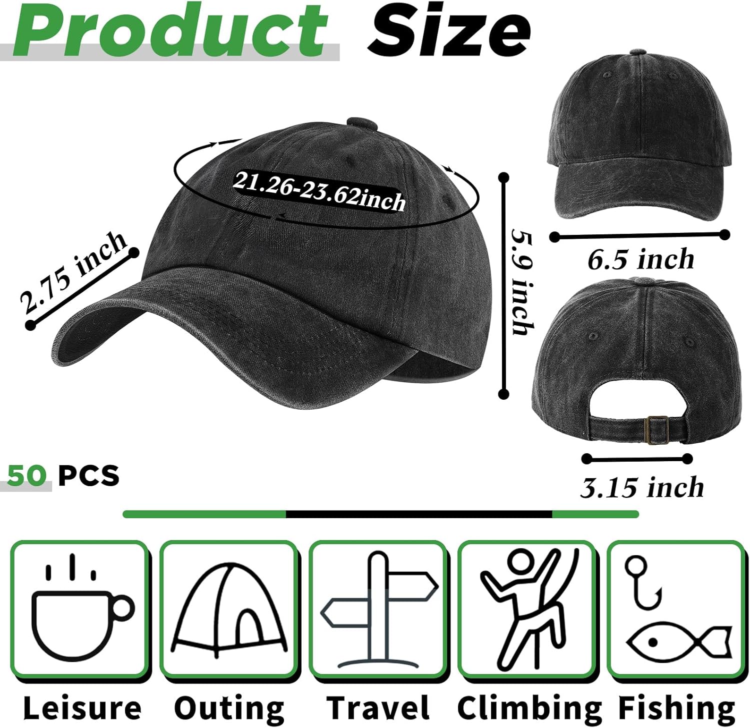 Bonuci 50 Pcs Vintage Baseball hat Bulk Washed Baseball Cap Adjustable Cotton Sports Golf Dad Hats for Men Women