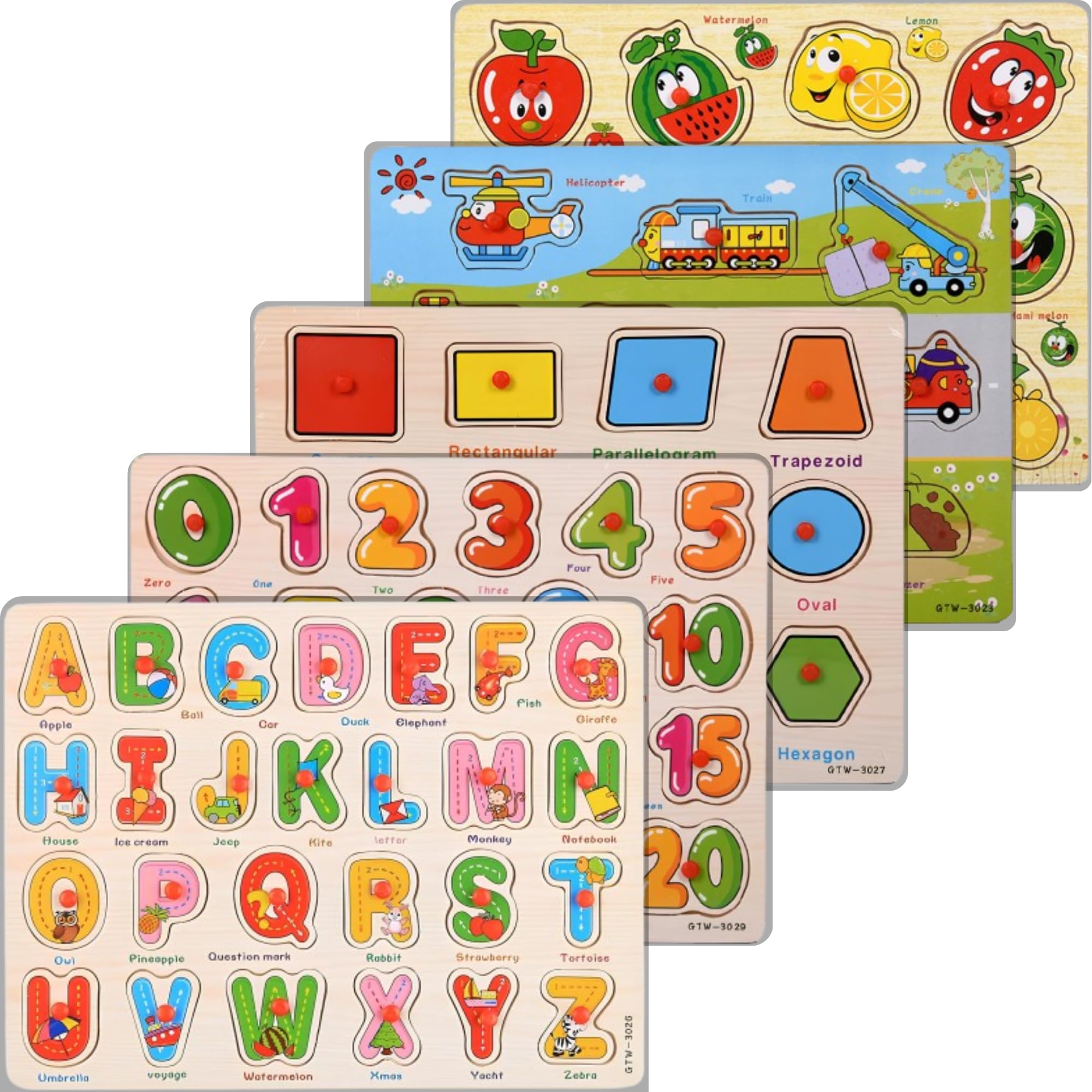 Amazon.com: 5-Pack Alphabet, Numbers, Shapes, Fruits & Vehicles