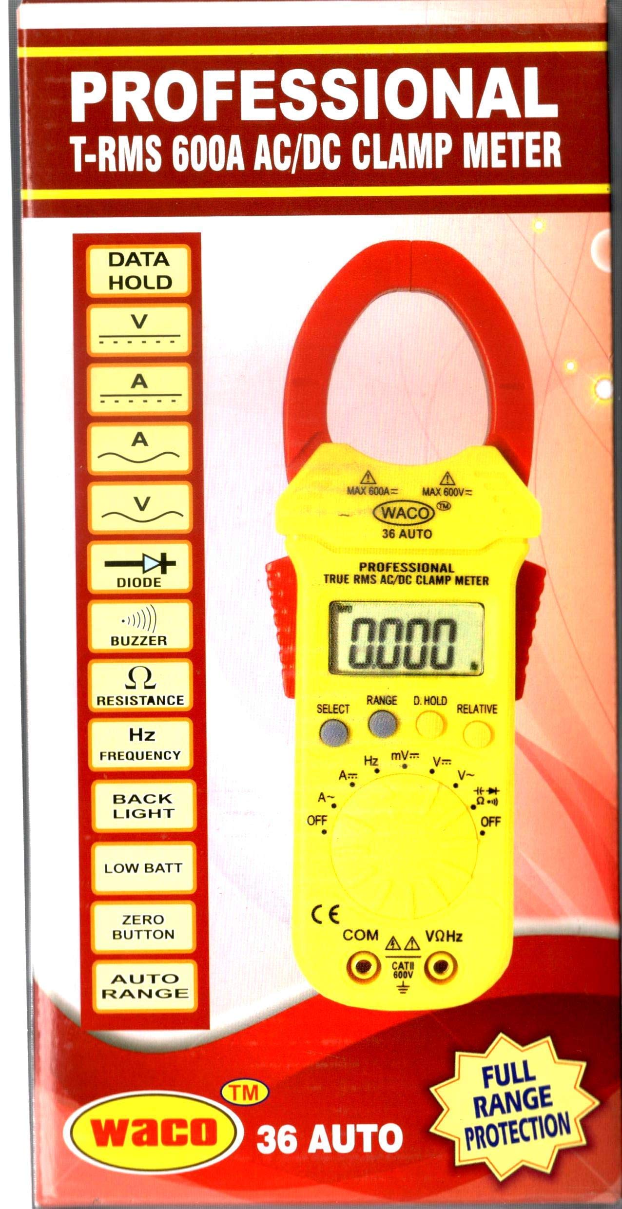 WACO 36 AUTO PROFESSIONAL TRUE RMS 600A AC/DC CLAMP METER BY WACO