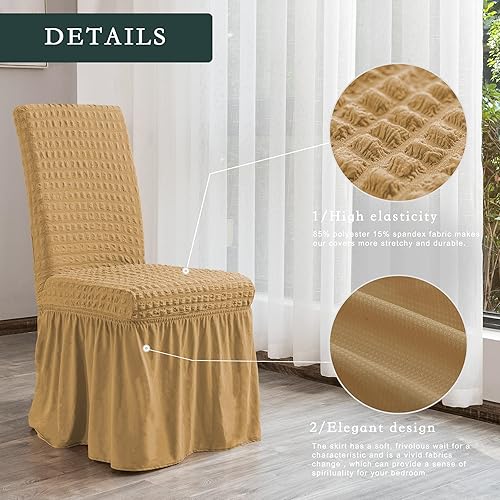 Vista 71 de CHUN YI Juego de 4 fundas para sillas de comedor, fundas universales elásticas para sillas de comedor con falda, fundas extraíbles para sillas Gris