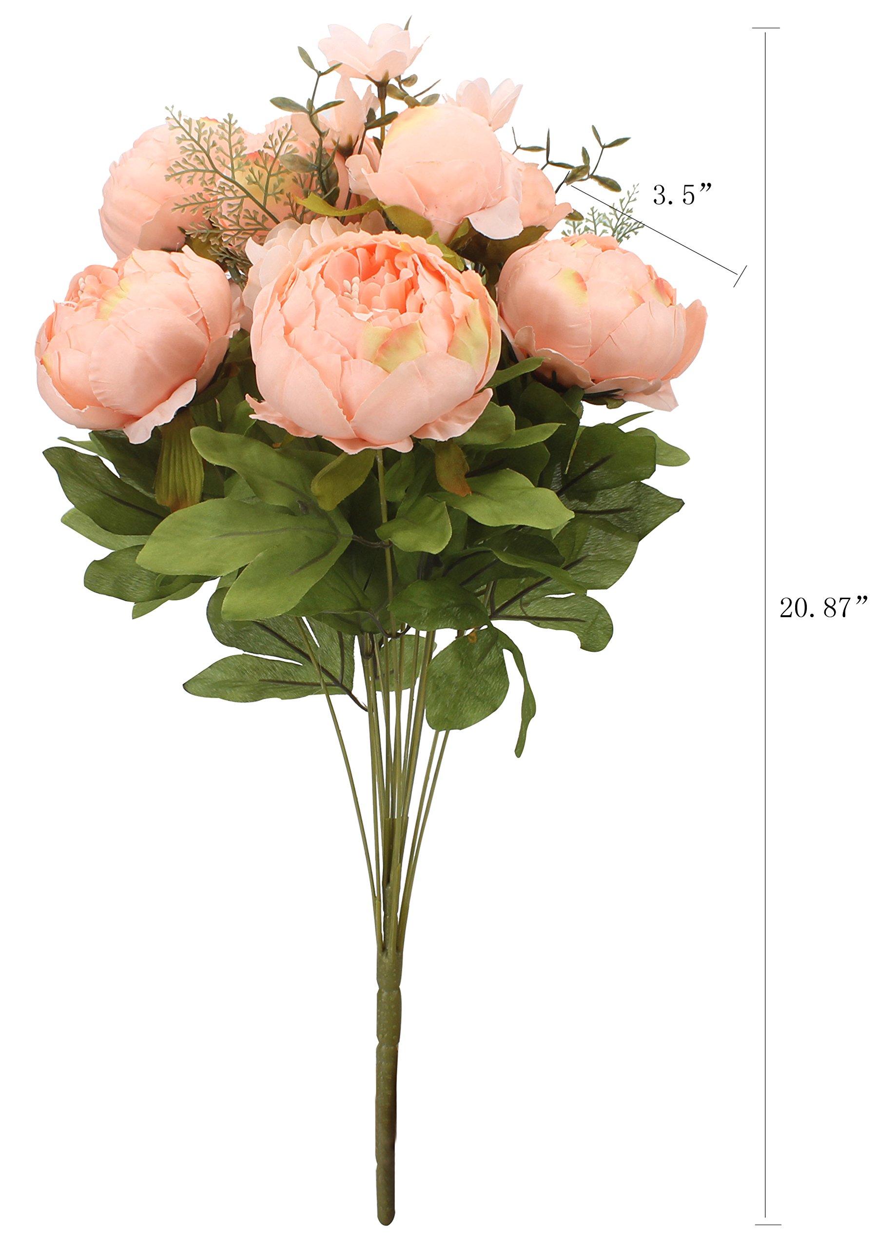 Duovlo Springs Flowers Artificial Silk Peony Bouquets Wedding Home Decoration,Pack of 1 (Spring Orange-Pink) - Image 2