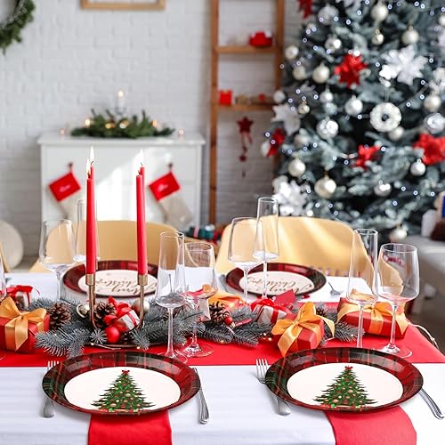Miniatura 6 de 100 platos de papel ovalados para árboles de Navidad, platos de papel desechables de 10 x 12 pulgadas, platos de cena decorativos con copos de
