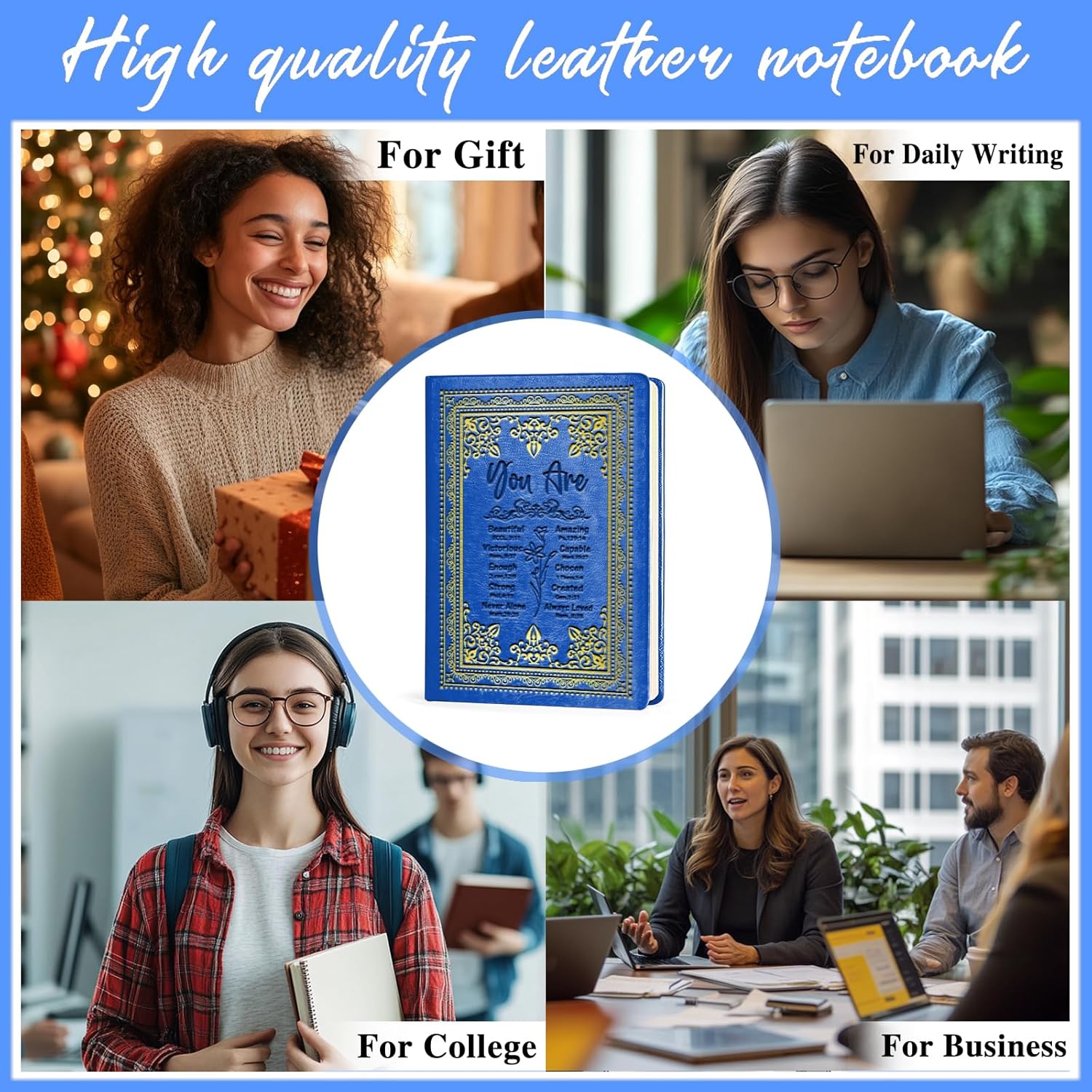 Dark Blue A5 Lined Leather Journal Notebook,Inspirational Christian Gifts Hardcover Executive Notebooks for Men Women,200 Pages 100 Gsm Thick Ruled Paper Daily Diary for School,Family ,Friends,Work (You Beautiful Dark Blue) - Image 7