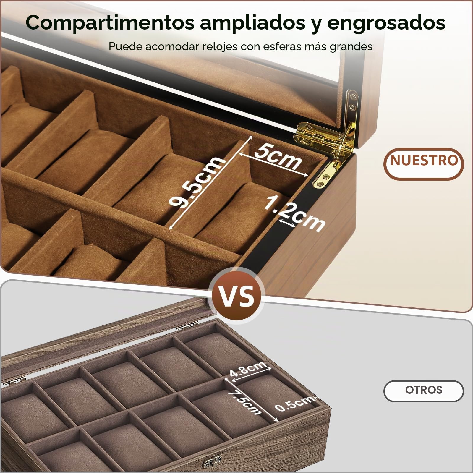 Uten Caja de reloj con 10 ranuras, organizador de relojes con cerradura dorada y llave, caja de almacenamiento de madera con cojines extraíbles para reloj, forro de terciopelo, cierre de metal, regalo