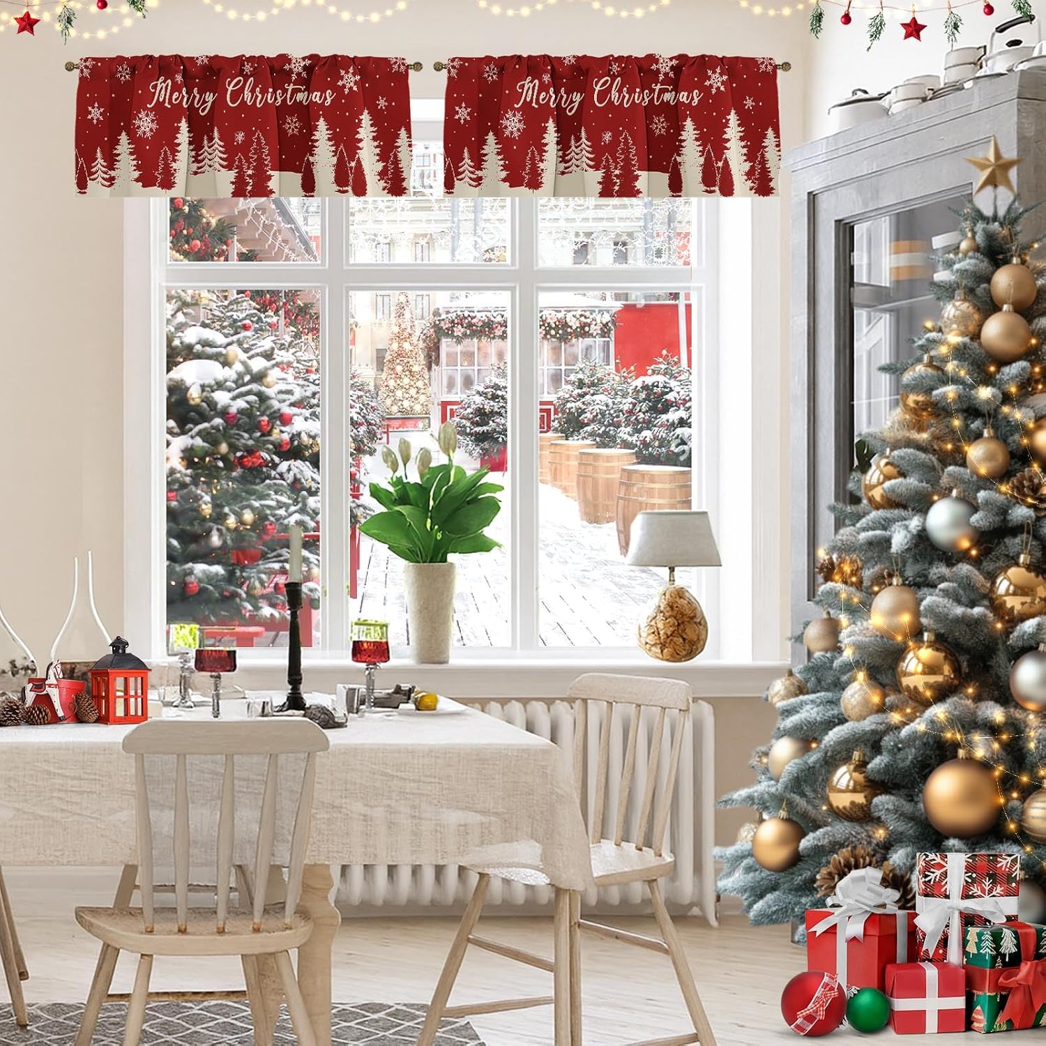 Christmas Valances for Windows, 2 Pack, 52x18 Inch, Xmas Winter