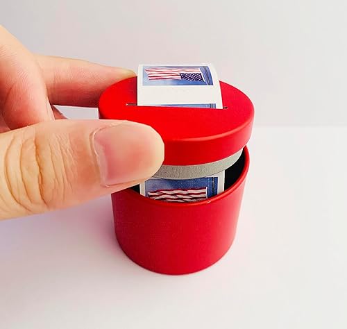 Miniatura 4 de Dispensador de sellos postales, dispensador de rollos de sellos, dispensador de sellos de hierro rojo, compacto y resistente a los impactos para la