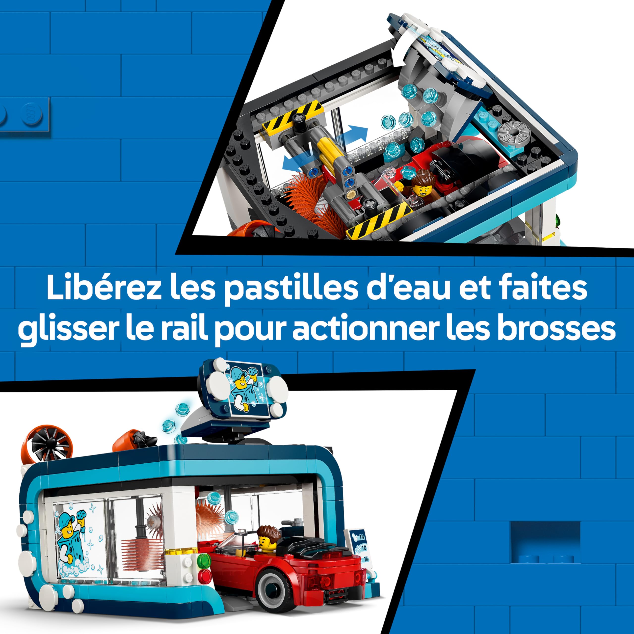 LEGO City La Station de Lavage Automatique - Jouet de Construction - Maquettes de Voitures, Fonction Nettoyage & 4 Minifigurines avec Accessoires - Cadeau d'anniversaire pour Garçon dès 6 Ans 60497