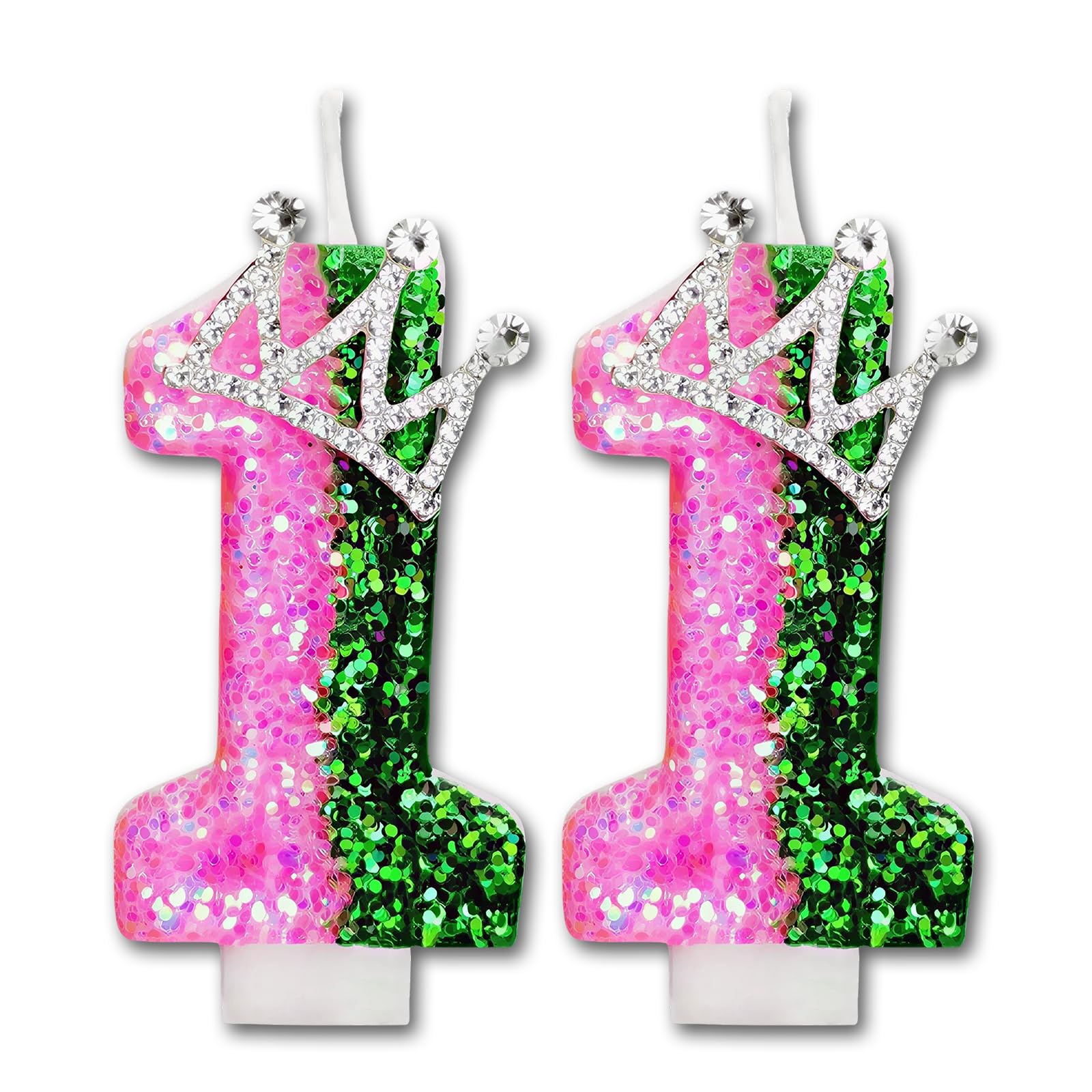 Pink and Green 11 Candles, 11 Birthday Candle for Cakes, Number 11 Candles for Birthday, Pink and Green Candle for Girls
