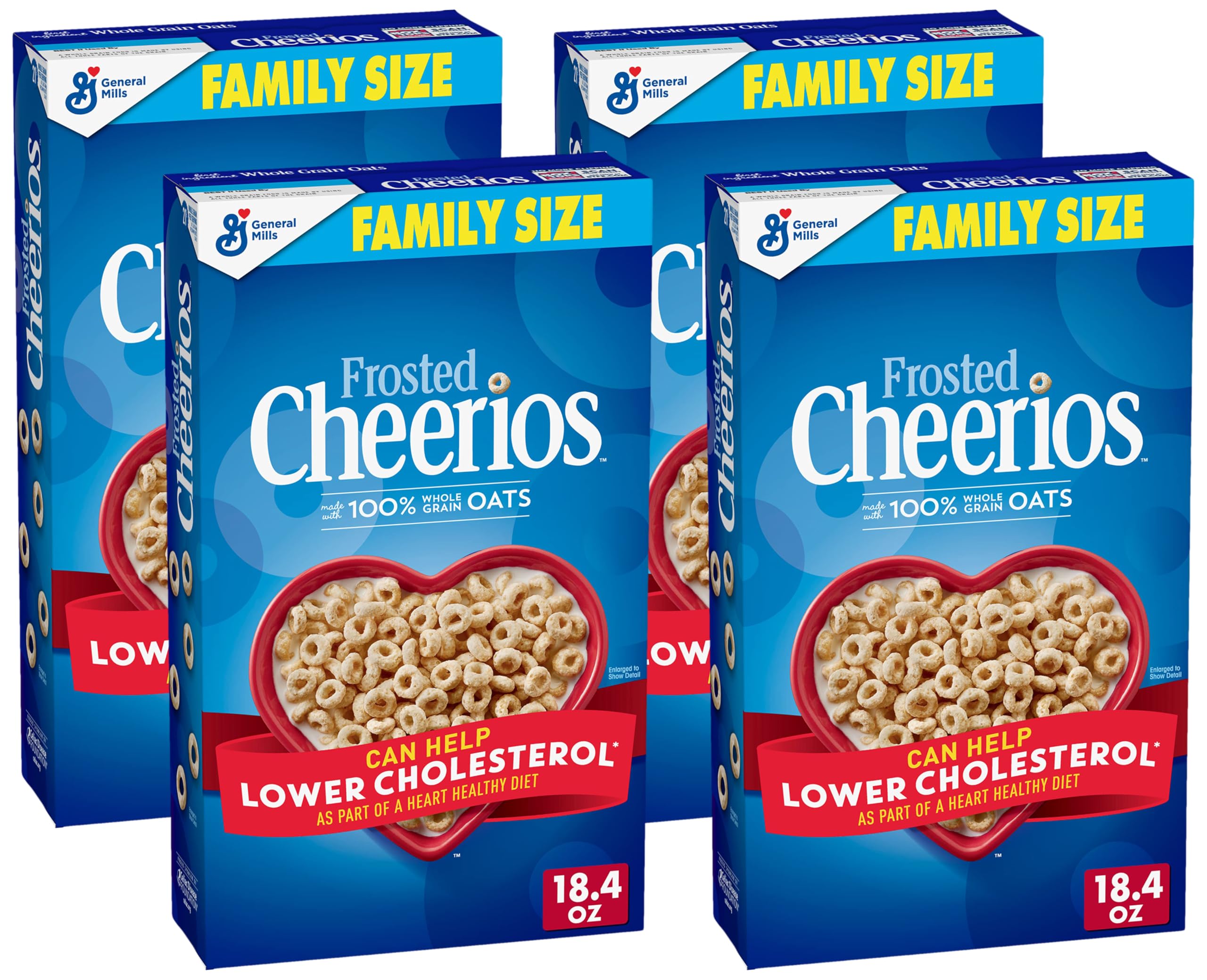 Cheerios Frosted Cheerios Heart Healthy Cereal, Gluten Free Cereal With Whole Grain Oats, 18.4 OZ Family Size (Pack of 4)
