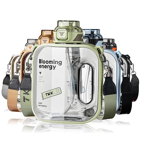 TKK 50oz Half Gallon Hydration Jug with Straw - BPA Free Tritan, Dishwasher Safe Large Capacity Plastic Water Bottle for Gym,Yoga,Travel,Camping & Outdoor - Soft Sage Green - 54.1 Ounces