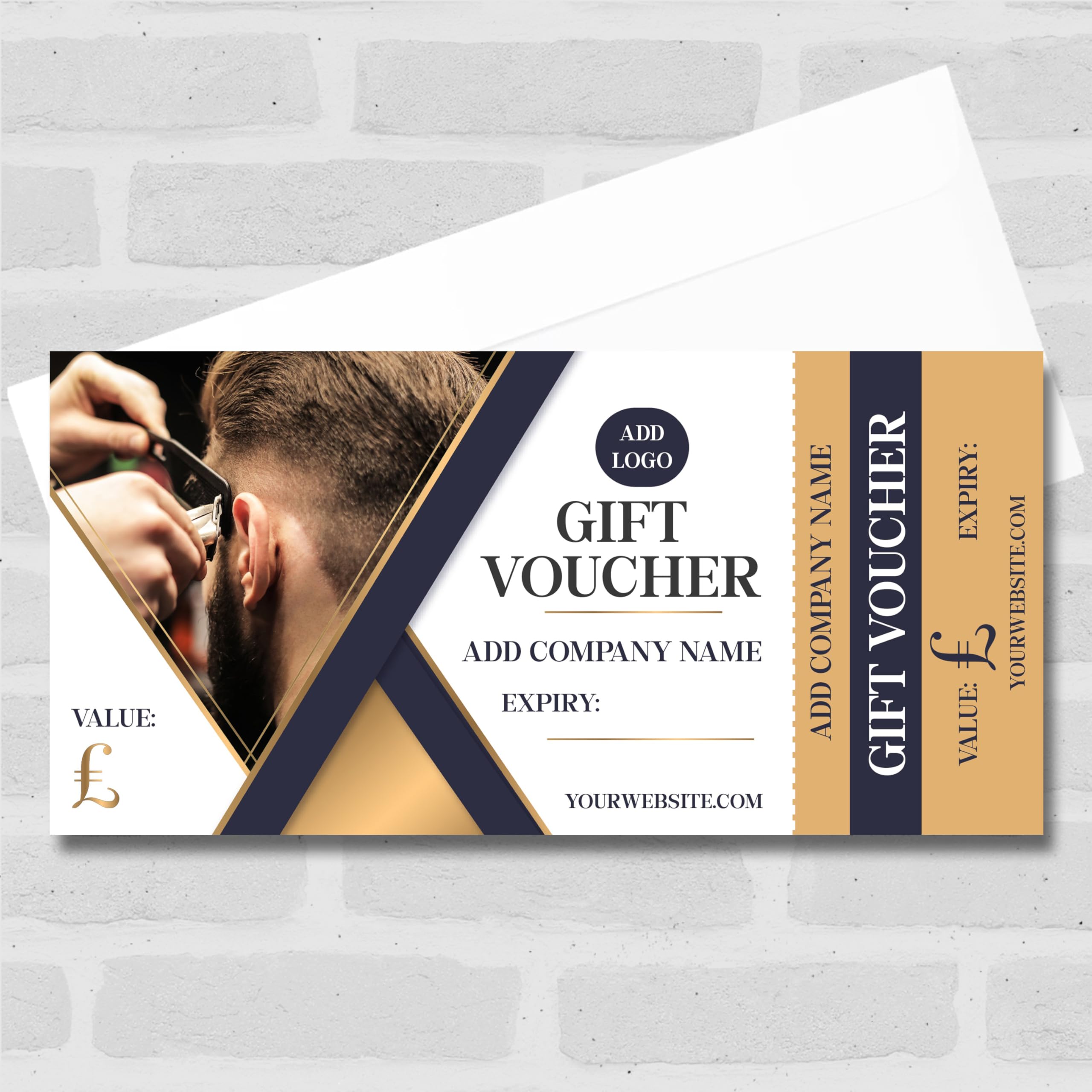 The Card Zoo Male Haircut Barber Hairdresser Navy Gold Any Details Business Gift Voucher