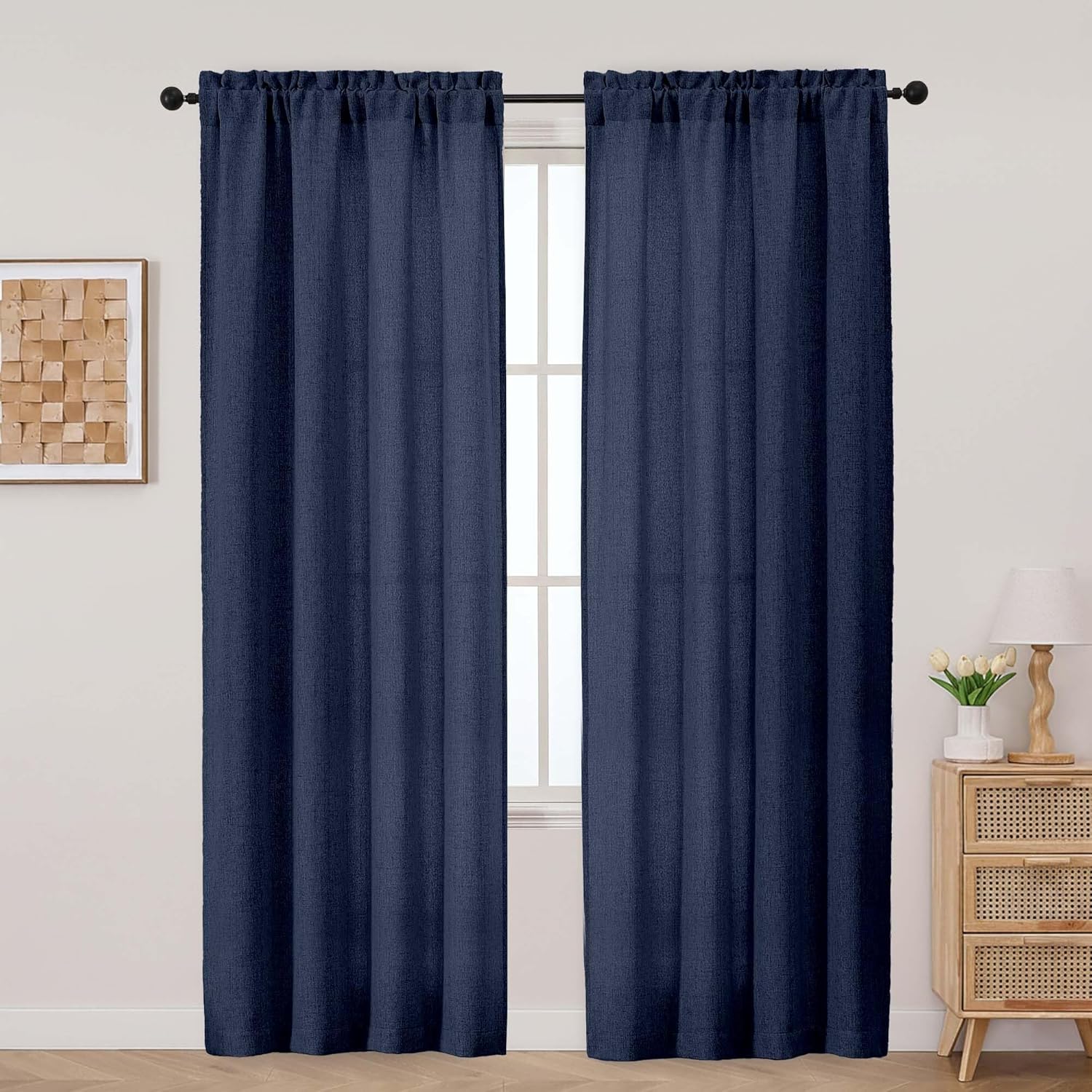 Aiyufeng Navy Blue Curtains 84 inch Length 2 Panels Set，Light Filtering Soft Faux Linen Textured Window Curtain with Rod Pocket for Living Room Bedroom Farmhouse,Semi Sheer Airy Drapes ，42Wx84L,5PCS