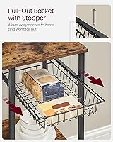 Vista 9 de VASAGLE Estante para panadero, soporte para microondas, estante de almacenamiento de cocina con cesta de alambre, 6 ganchos y estantes