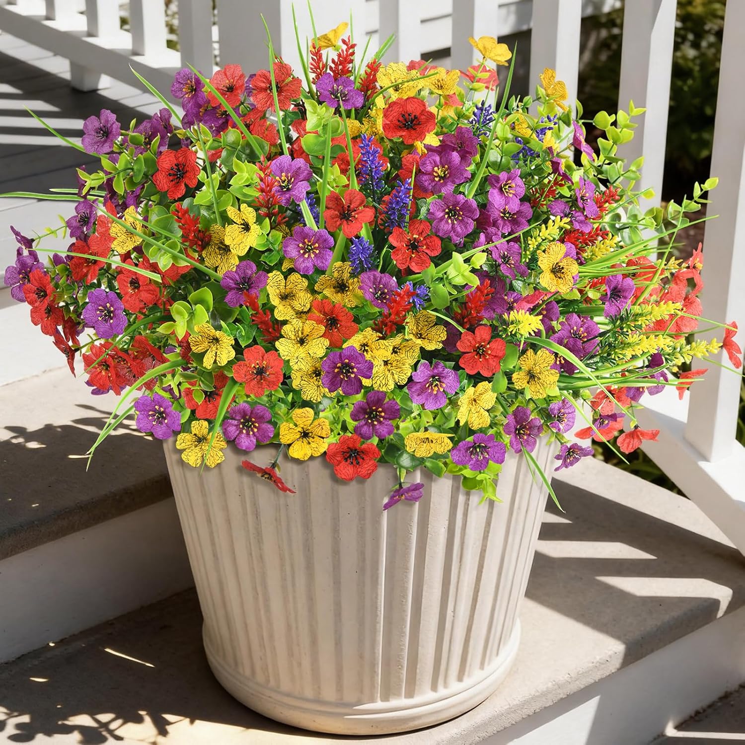 Hommyea Artificial Flowers for Outdoors, 14 Bundles Multicolor Silk Fake Flower for Spring Summer Decoration, UV Resistant No Fade Artificial Outdoor Plants for Home Planter Porch Patio Yard Decor