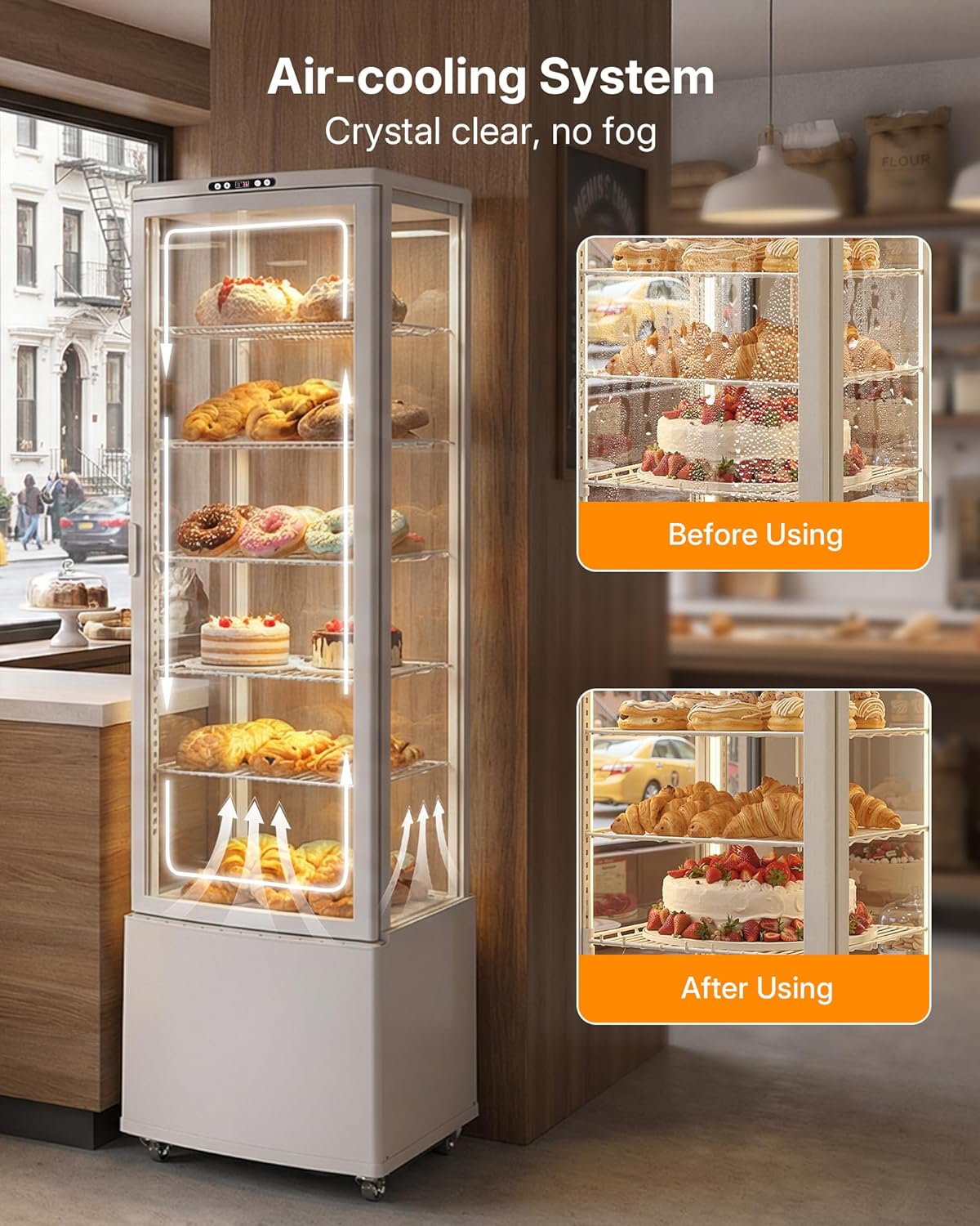 Upstreman Cake Display Refrigerator, 10 Cu. Ft (280 L) Commercial Display Case, Double-Layered Glass Fridge Bakery Cooler, with LED Light, for Cafe, Bakery, Restaurant